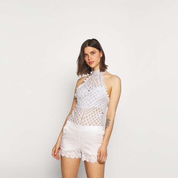 NWT Free People white lace-like crochet thong bodysuit, L - Picture 4 of 16